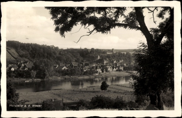 Postcard Herstelle Weser Beverungen, overall view