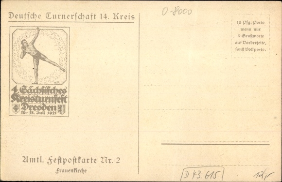 Artist PC Rowland, Fr., Dresden, 4th Saxon district gymnastics festival 1921, saloon steamer Saxony, coat of arms