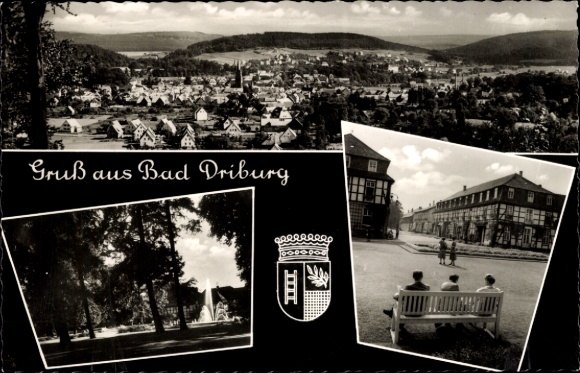 Postcard Bad Driburg in Westphalia, city view, park, s building,