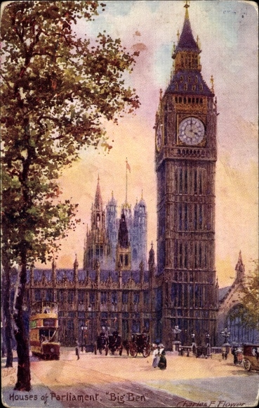 Artist Postcard Flower, Charles, London City, Houses of Parliament, Big Ben, Tuck 7898