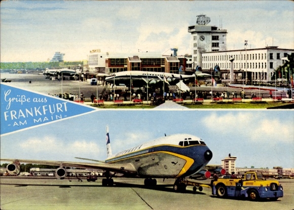 Postcard Frankfurt am Main, Rhein Main Airport, passenger aircraft Alitalia, Lufthansa