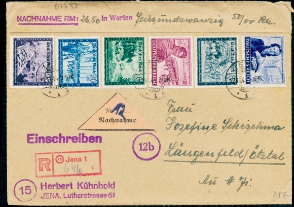 (15) Jena 1, Einschreiben auf Brief 12.11.1944 mit BM Kameradschaftsblock d. dt. Reichspost