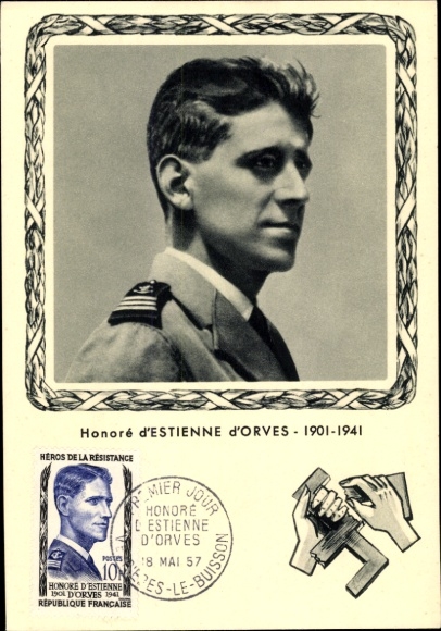 Maximum Postcard Honoré by Estienne d'Orves, Resistance, Premier Day 1957