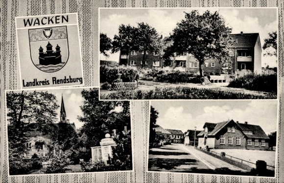 Ak Wacken in Schleswig Holstein, Wappen, Gebäude, Teilansicht, Kirche