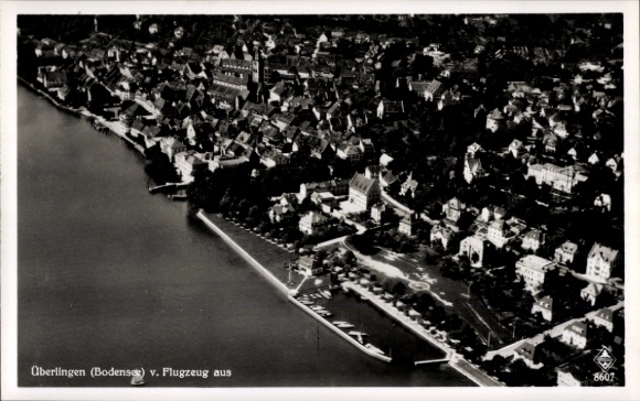 Postcard Überlingen on Lake Constance, aerial view of Lake Constance, houses, water edge