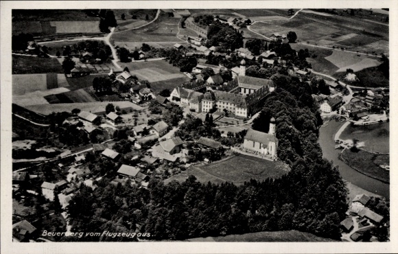 Postcard Beuerberg Eurasburg in Upper Bavaria, Beuerberg from the plane, aerial view, rural surroundings