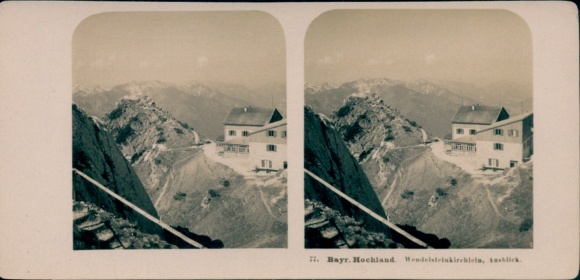 Stereo photo Bayrischzell in the Mangfall Mountains Upper Bavaria, Wendelstein, Wendelstein church, view