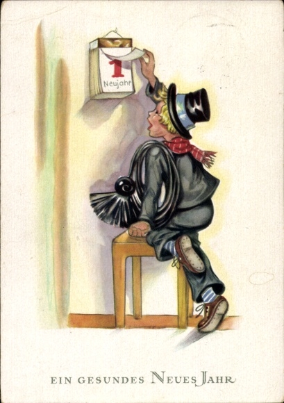 Happy New Year, chimney sweep, calendar
