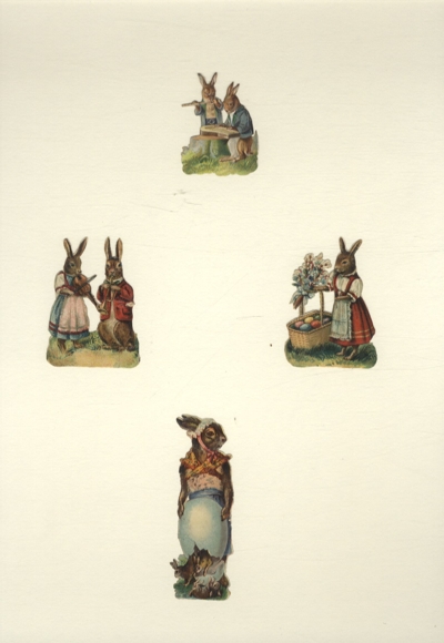 4 wafer Easter bunnies playing music and with colorful eggs, approx. 8.5 x 3 cm and 6 x 4.5 cm