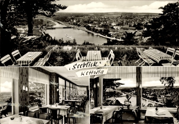 Ak Kettwig Essen im Ruhrgebiet, Restaurant Haus Seeblick, Blick von der Terrasse, Innenansichten