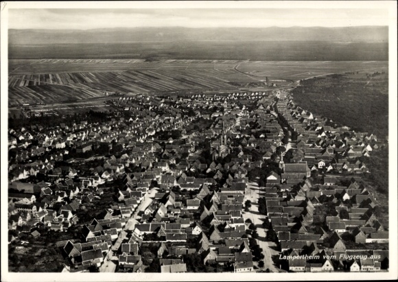 Postcard Lampertheim am Rhein Hessen, aerial photograph