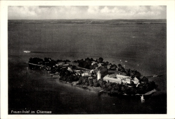 Postcard Fraueninsel Chiemsee Upper Bavaria, aerial photograph