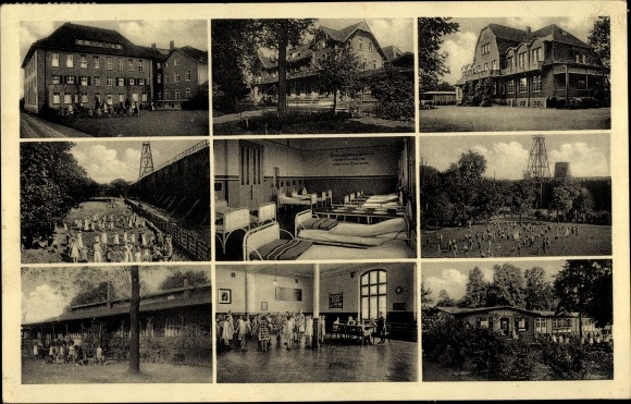 Postcard Bad Sassendorf in Westphalia, children's hospital, partial views