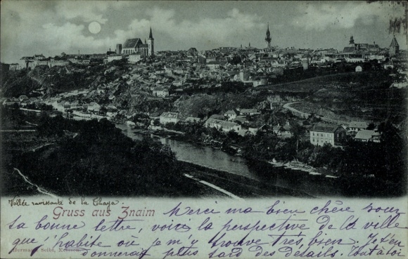 Mondschein Ak Znojmo Znaim Südmähren, Gesamtansicht