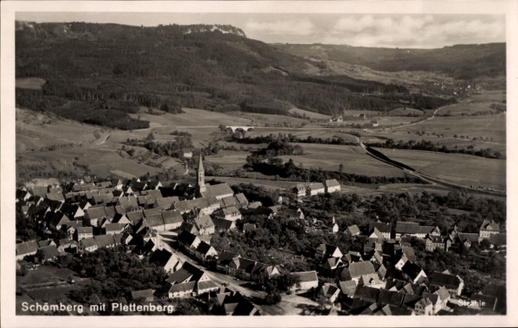 Postcard Schömberg, aerial photograph