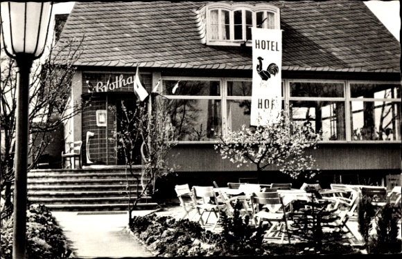 Postcard Goslar in Lower Saxony, Hotel Hahnhof, Terrace, Bleicheweg 16