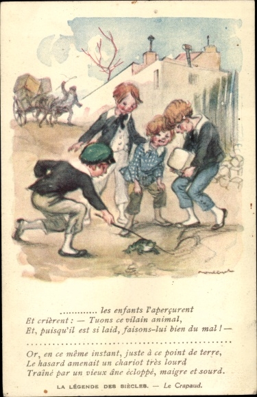 Artysta KP Poulbot, Francisque, La Legende des Siecles, Le Crapaud, dzieci bawiące się ropuchą