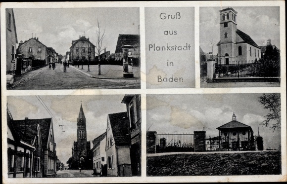 Postcard Plankstadt in the Electoral Palatinate of Baden, churches, partial view