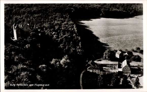 Postcard Mudershausen in Rhineland Palatinate, Hohlenfels Castle, aerial photograph