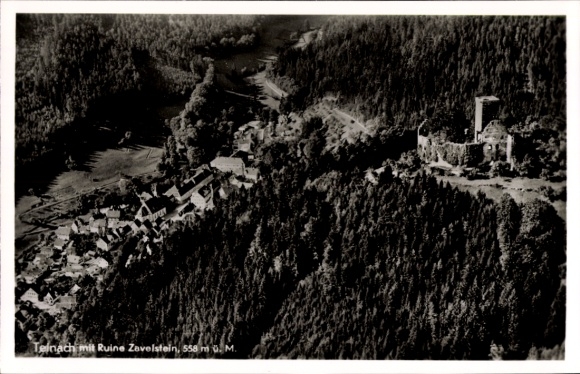 Postcard Bad Teinach Zavelstein in the Black Forest, aerial photograph, Zavelstein ruins