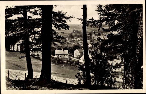 Postcard Grünhain in the Erzgebirge Saxony, partial view