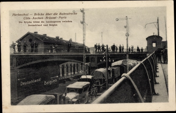 Postcard Herbesthal Lontzen Wallonia Liège, bridge over the railway line Cologne Aachen Brussels Paris