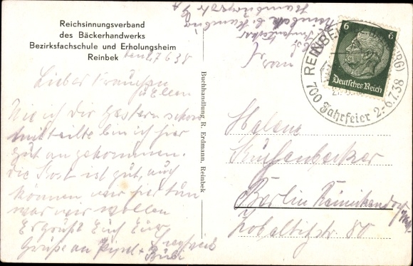 Postcard Reinbek Schleswig Holstein, guild association of the bakery trade, district technical school, rest home