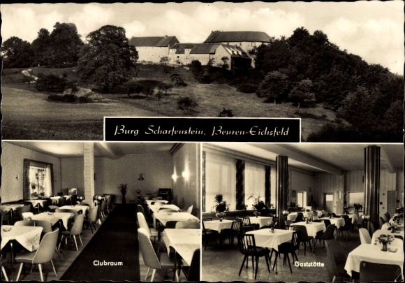 KP Beuren Leinefelde w Eichsfeld Turyngia, Zamek Scharfenstein, widok na restaurację