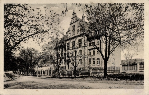 Postcard Wetzlar an der Lahn, Royal Seminary, Garden, Street View, Architecture