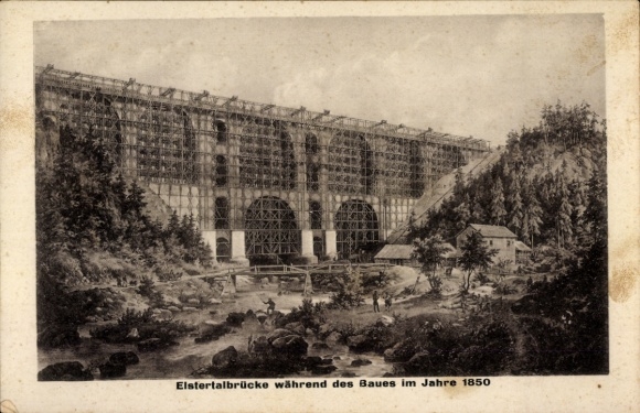 PC Jocketa Pöhl in Vogtland, Elstertal Bridge under construction, 1850