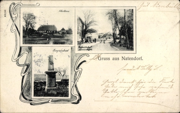 Postcard Natendorf in the Lüneburg Heath, street section, inn, war memorial