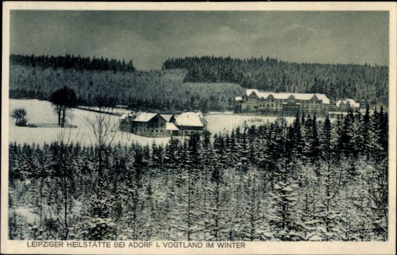 Ak Adorf im Vogtland, Schneelandschaft, Leipzig Heilstätte, Winter, Gebäude