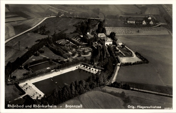 Postcard Bronnzell Fulda in Hesse, aerial photograph of the Rhönbad and Rhönkurheim