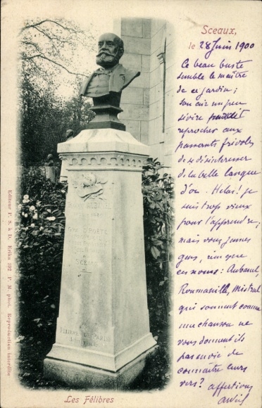 Ak Sceaux Haut de Seine, Büste, Inschrift, Monument, Les Félibres, 28 Juni 1900