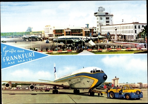 Postcard Frankfurt am Main, airport, Alitalia, Lufthansa