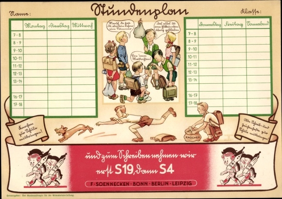 Timetable advertising Soennecken fountain pen, Bonn Berlin Leißzig, nibs S19, S4 around 1930