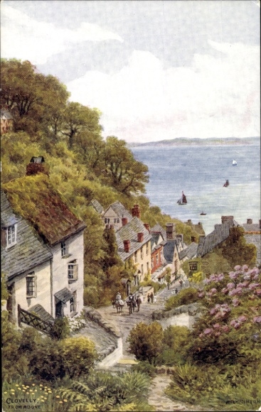 Artist Postcard Quinton, AR, Clovelly, Devon, England, general view, houses