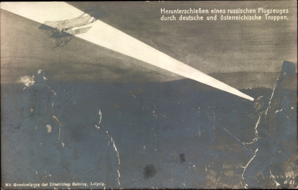 Postcard Shooting down of a Russian aircraft by German and KuK troops, I WW