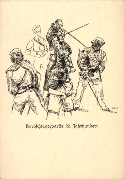 Studentika Postcard basket game 20th century, students at a fencing match