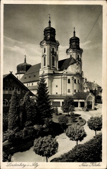 Ak Lindenberg im Allgäu Zwaben, Nieuwe Kerk, Ingang, Twin Towers, Routebeschrijving
