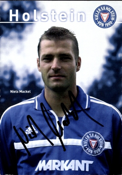 Autograph card footballer Niels Mackel, Holstein Kiel, autograph