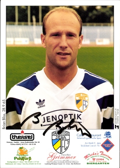 Handtekeningkaart voetballer Brian Bliss, FC Carl Zeiss Jena, handtekening