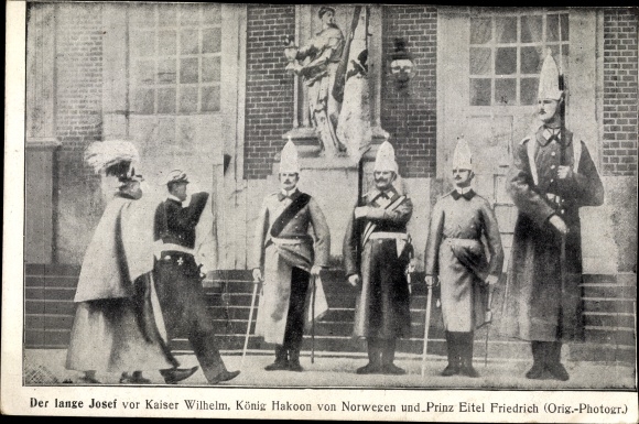 Postcard Der Lange Josef, Kaiser Wilhelm II., King Haakon of Norway, Prince Eitel, Der Lange Josef