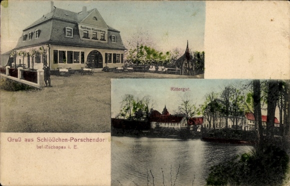 Postcard Schlößchen Porschendorf Amtsberg in the Ore Mountains, Gasthaus Hindenburg, Rittergut