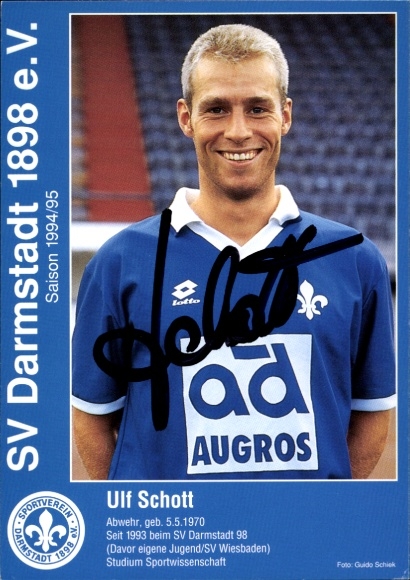 Autogrammkarte Fußballer Ulf Schott, SV Darmstadt 98, Autogramm