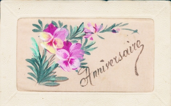 Silk Postcard Kitsch, flowers, pansies