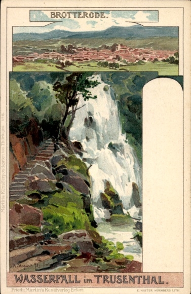 Postcard Brotterode in Thuringia, waterfall, Trusenthal, landscape, art publisher
