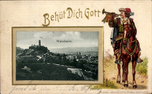 Embossed Passepartout PC Weinheim an der Bergstraße Panorama, God bless you, Trumpeter of Säckingen