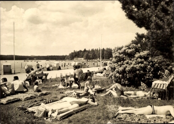 Postcard Schneeberg in the Ore Mountains, Filzteich beach