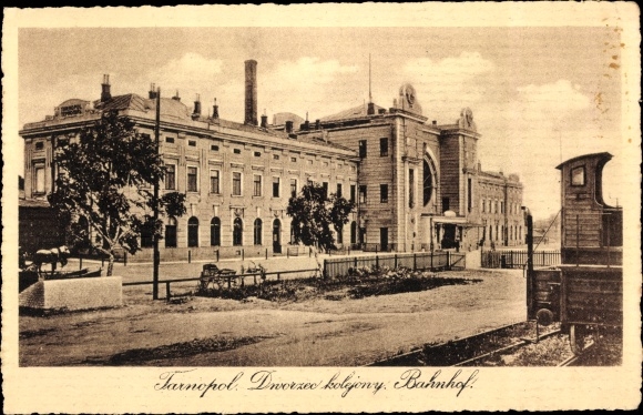 Postcard Ternopil Tarnopol Ukraine, train station